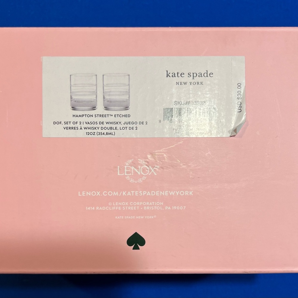 Kate Spade Hampton Street Etched Striped Whiskey Glasses Set of 2 NIB 12oz - Picture 7 of 8